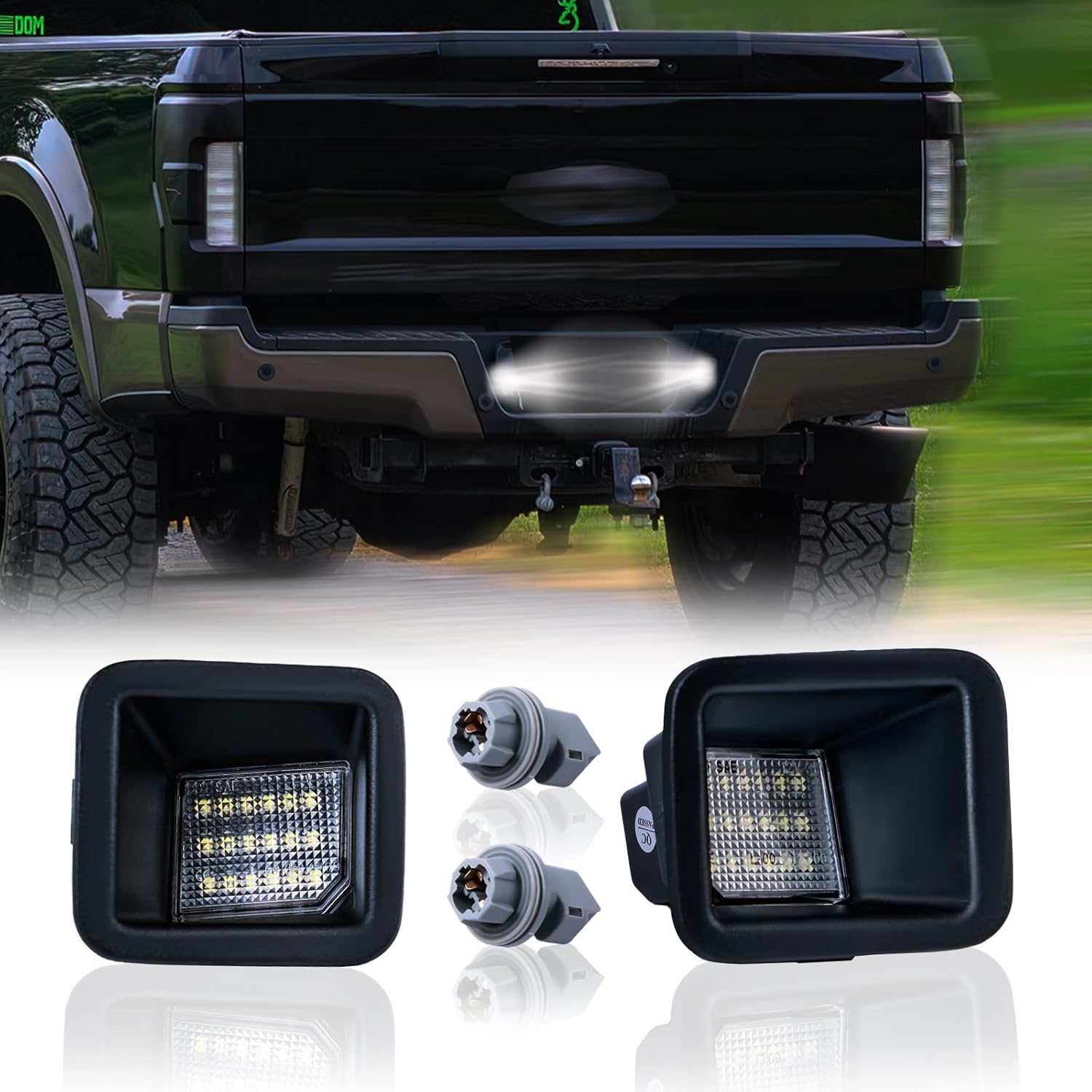 Dermoka LED License Plate Light front view for Ford Super Duty