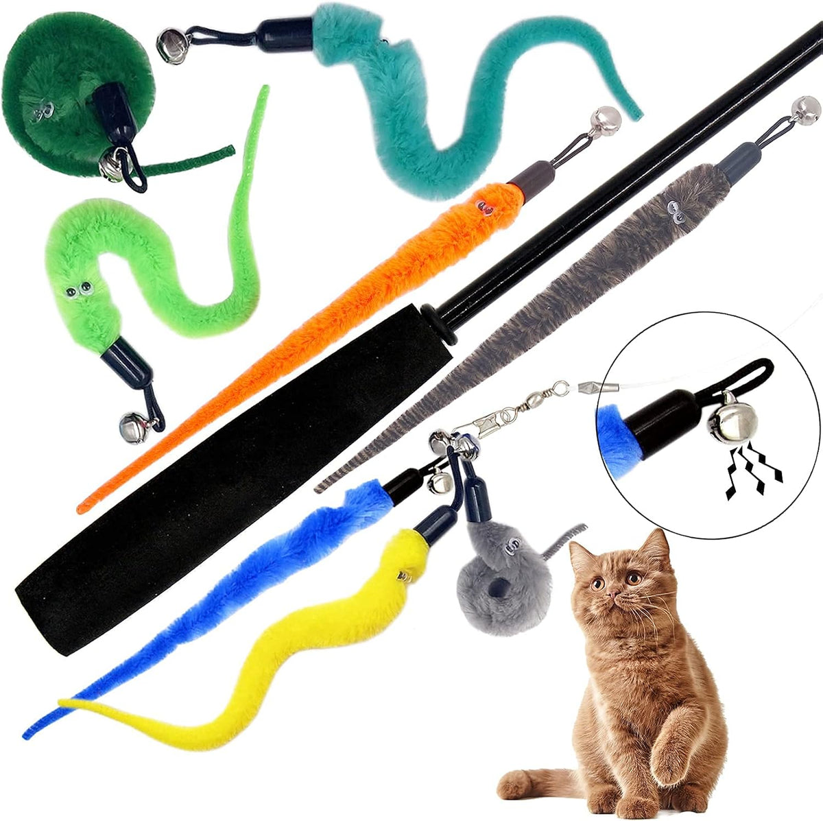 Assorted colors of polyester blend cat worm toys