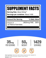 BulkSupplements Retinol Palmitate supplement powder nutritional information label