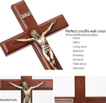 ARCHOBAN Catholic wall cross close-up of the antique brass Jesus Christ corpus.