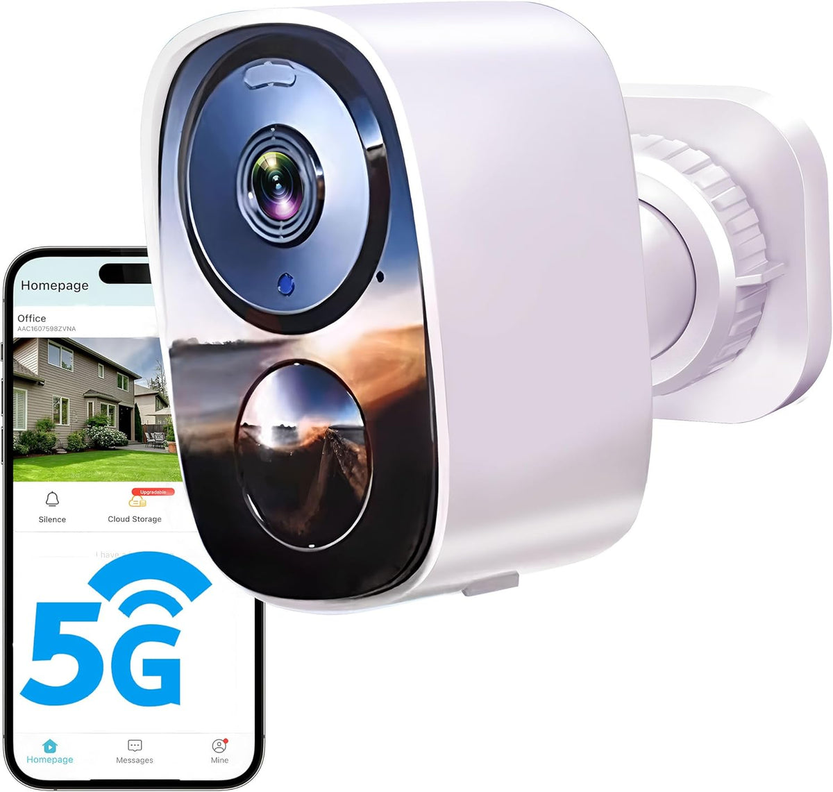 Hitellarcam 2K wireless outdoor security camera front view showcasing dual lens setup and white body