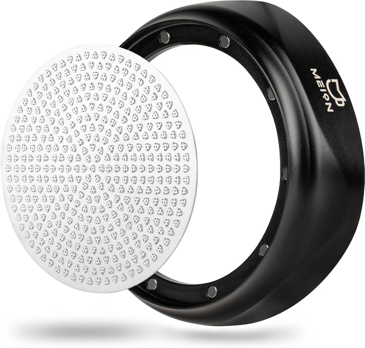 MEION 51mm espresso dosing funnel and puck screen set front view