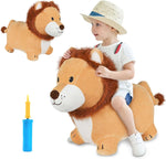 iPlay, iLearn Bouncy Pals Lion Hopper Toy front view showing the cute yellow plush lion face and sturdy front feet.