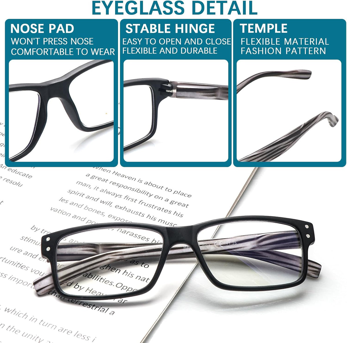 Fadbon reading glasses spring hinge detail