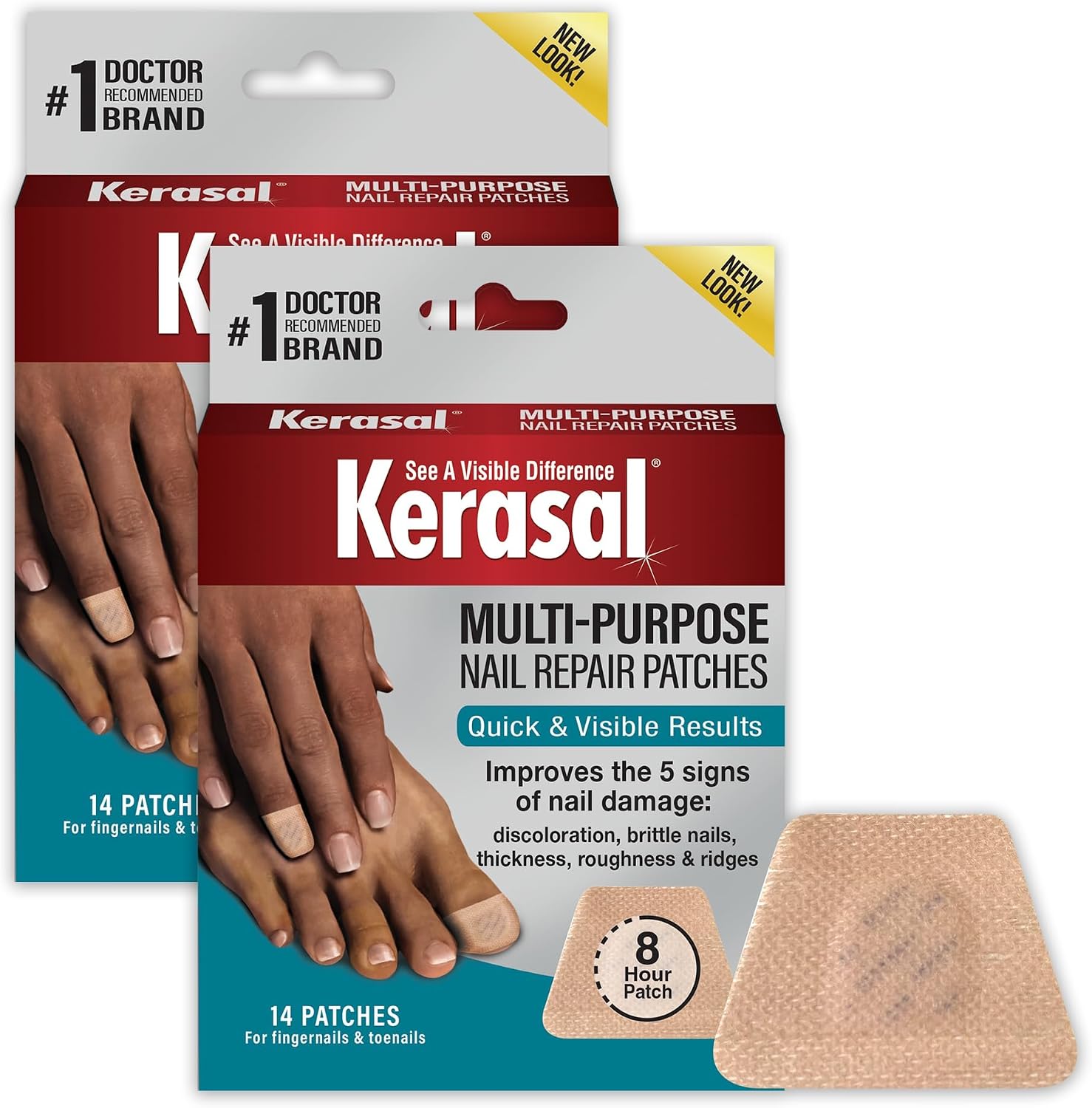 Kerasal Multi-Purpose Nail Repair Patches front packaging view showing the twin pack for damaged nails.