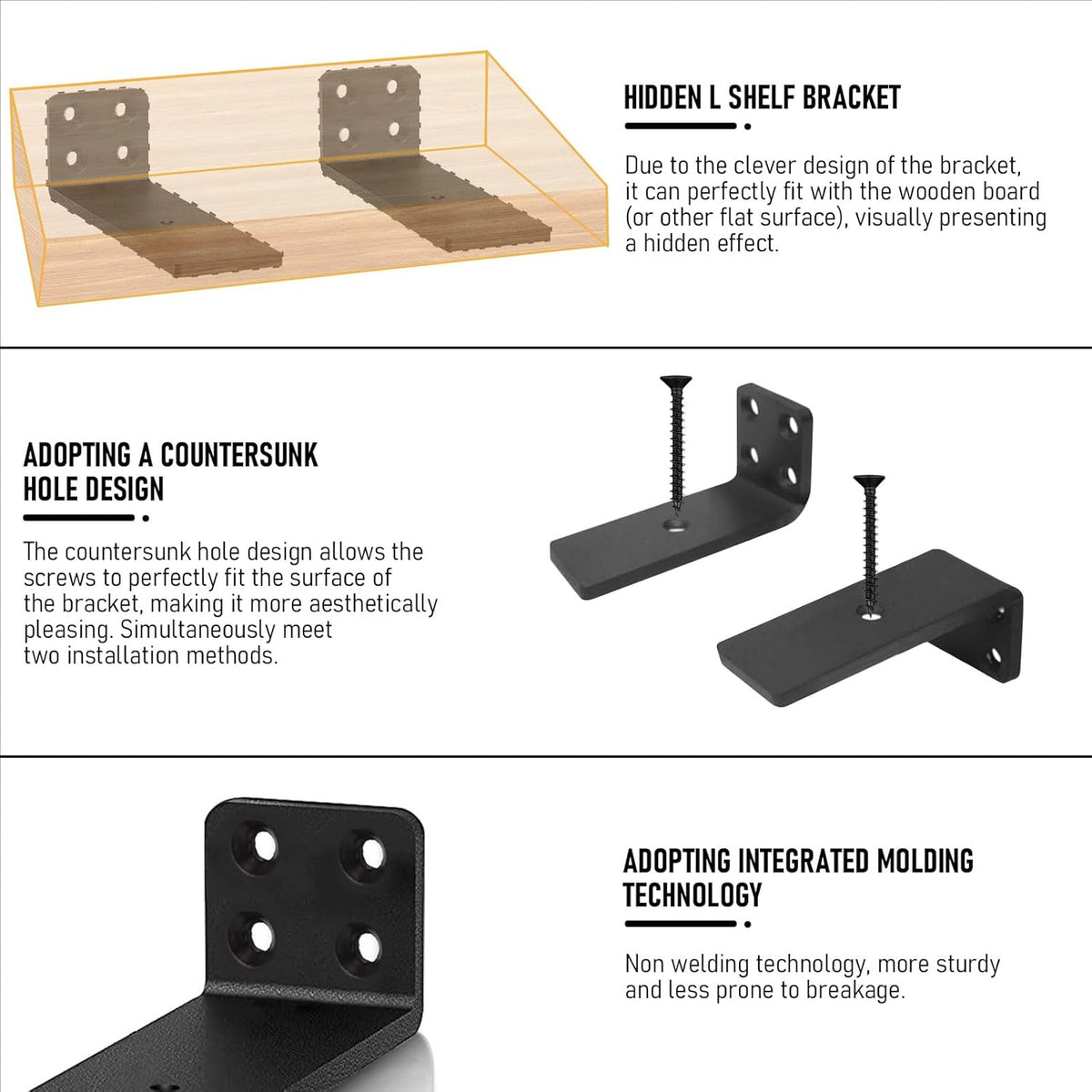 YMDparts metal shelf brackets matte black finish detail