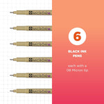 Sakura Pigma Micron 08 black ink pens blister card layout