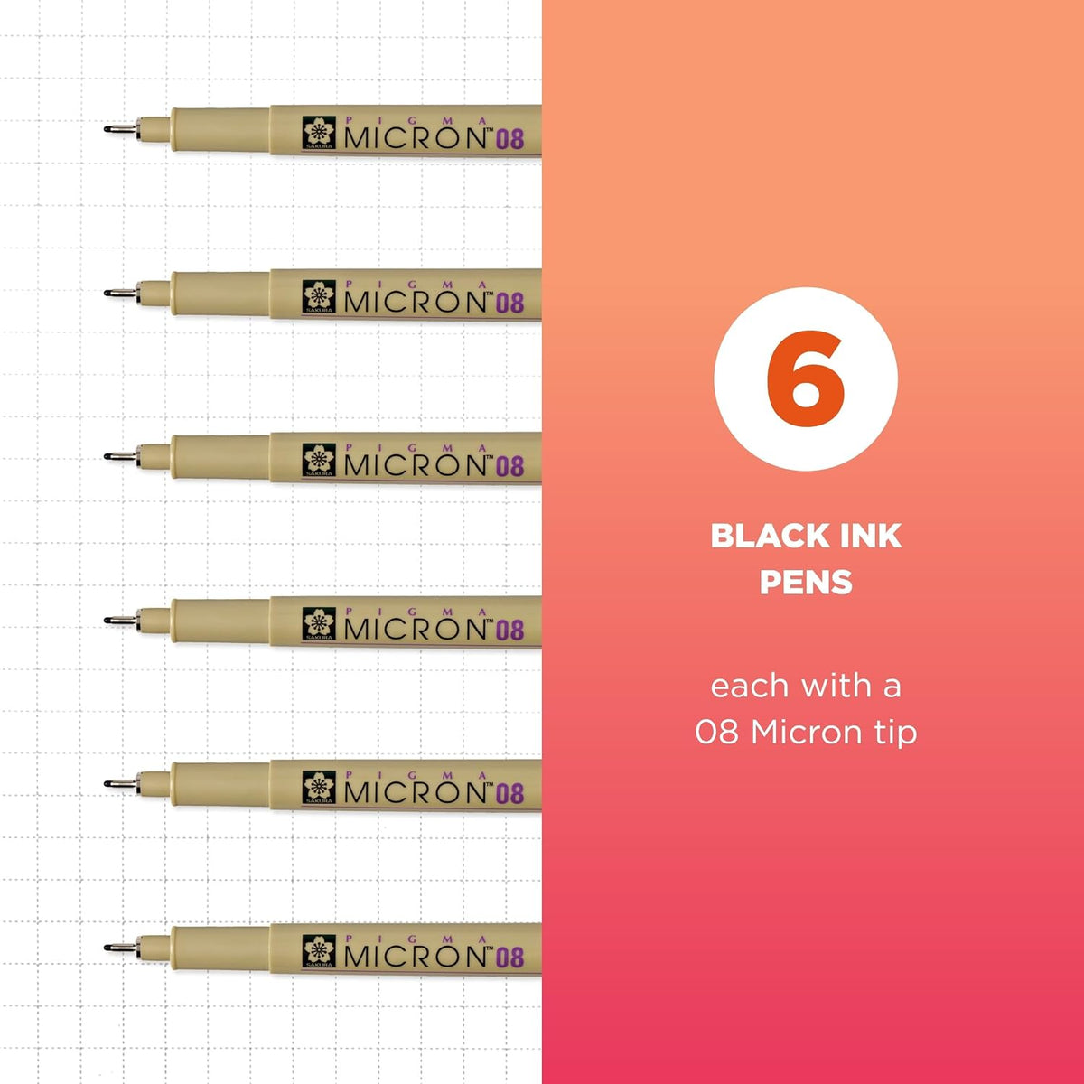 Sakura Pigma Micron 08 black ink pens blister card layout