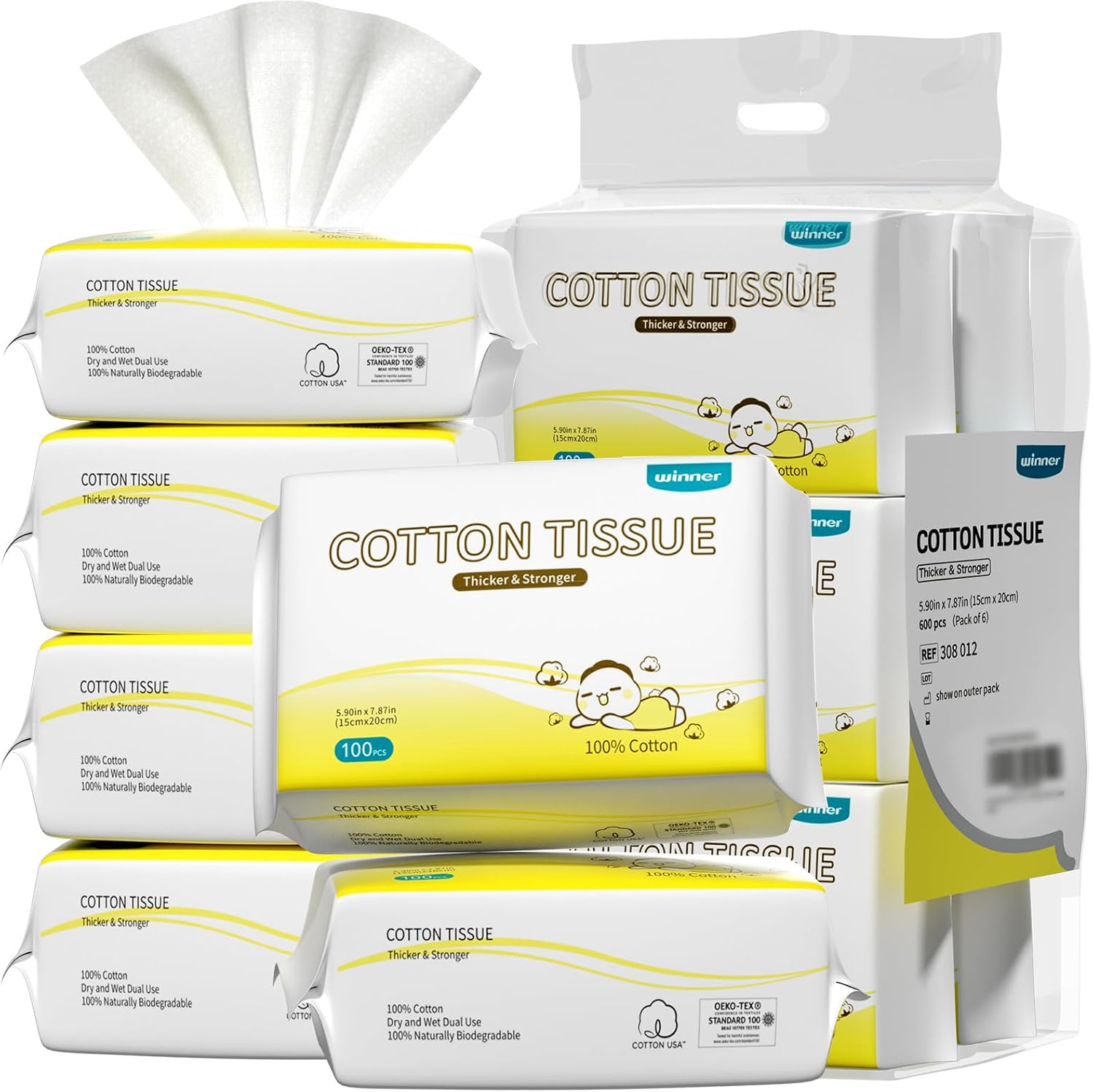 Winner 100% Cotton Dry Wipes 600 count front view