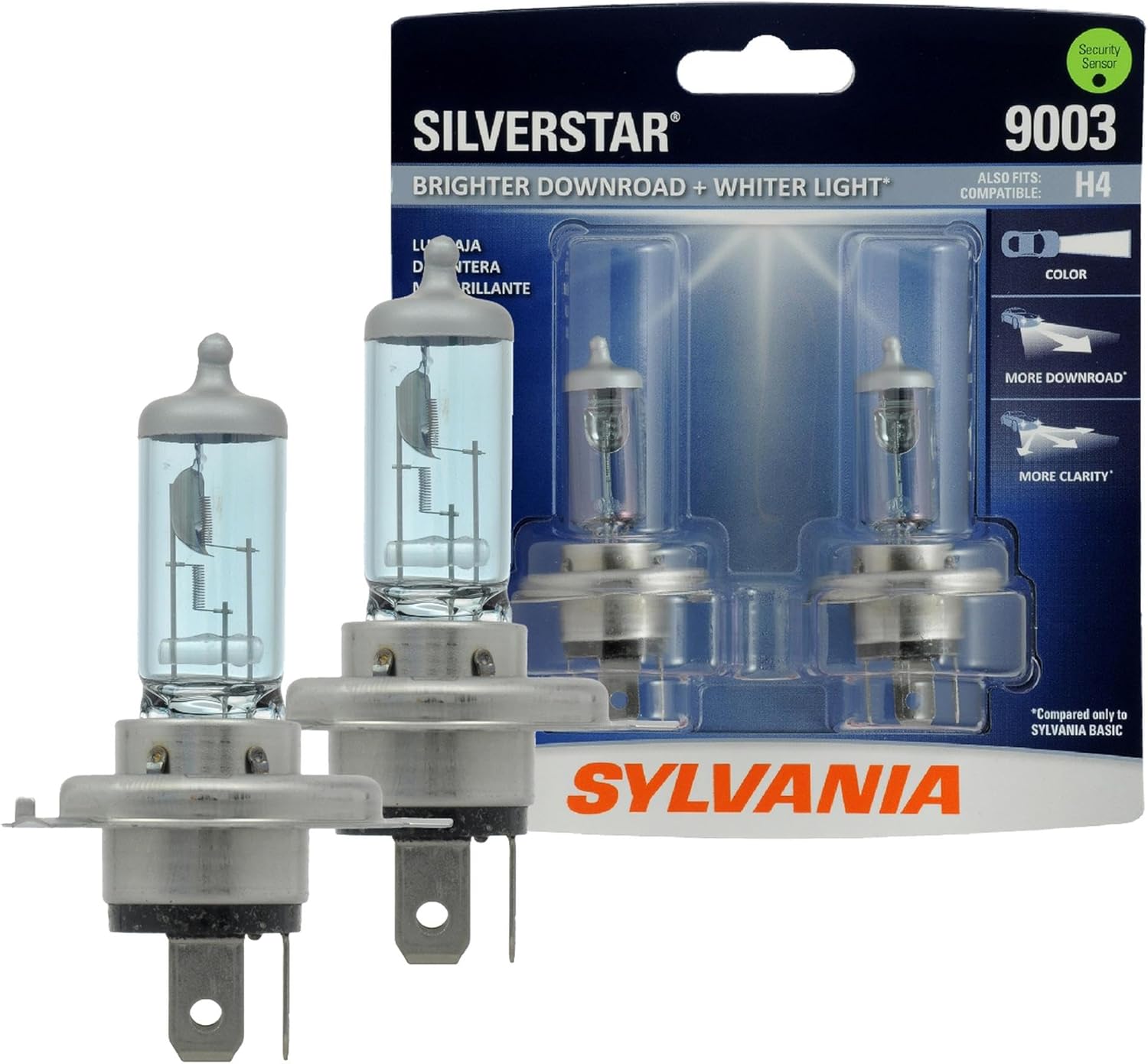 Sylvania 9003 SilverStar halogen headlight bulb 2 pack front view showing the premium retail packaging