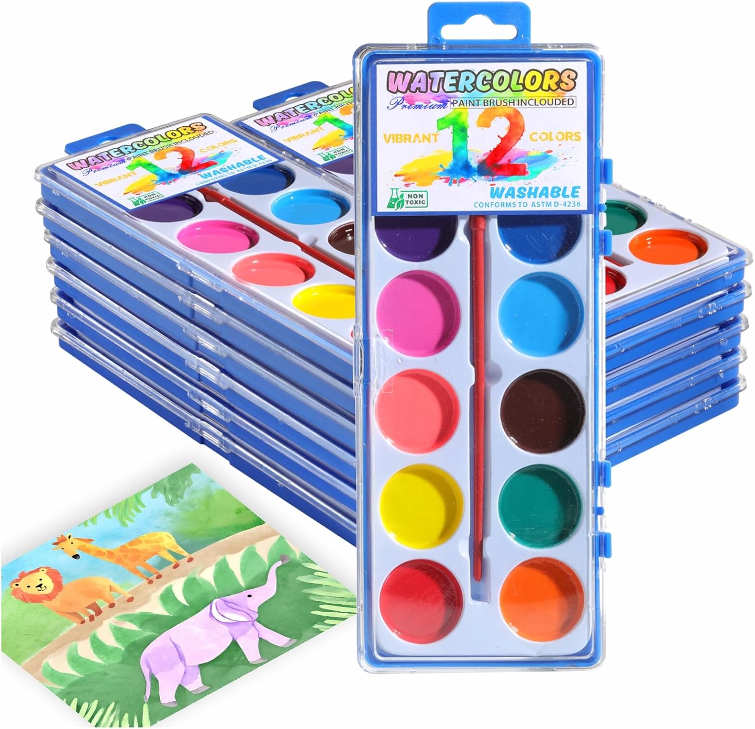 JIANERSHE watercolor paint set bulk 12 packs front view for classroom art supplies
