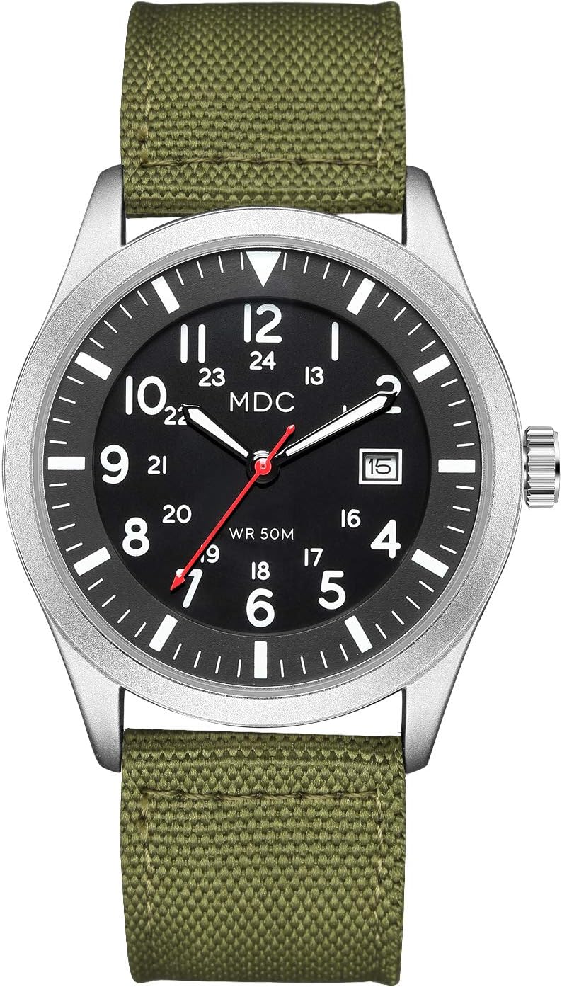 Infantry Mens Military Field Watch, Easy Read Large Face, 12/24H Nylon Band - Image 1