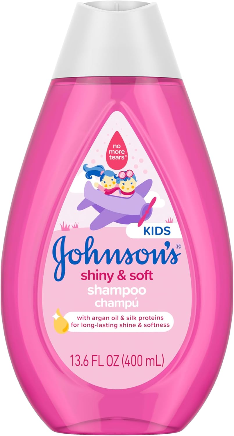 Johnson's Shiny & Soft Kids' Shampoo with Argan Oil & Silk Proteins, Daily Kids’ Hair Wash Gently Cleanses & Boosts Natural Shine & Softness, No Added Parabens & Sulfates, 13.6 fl. oz - Image 1