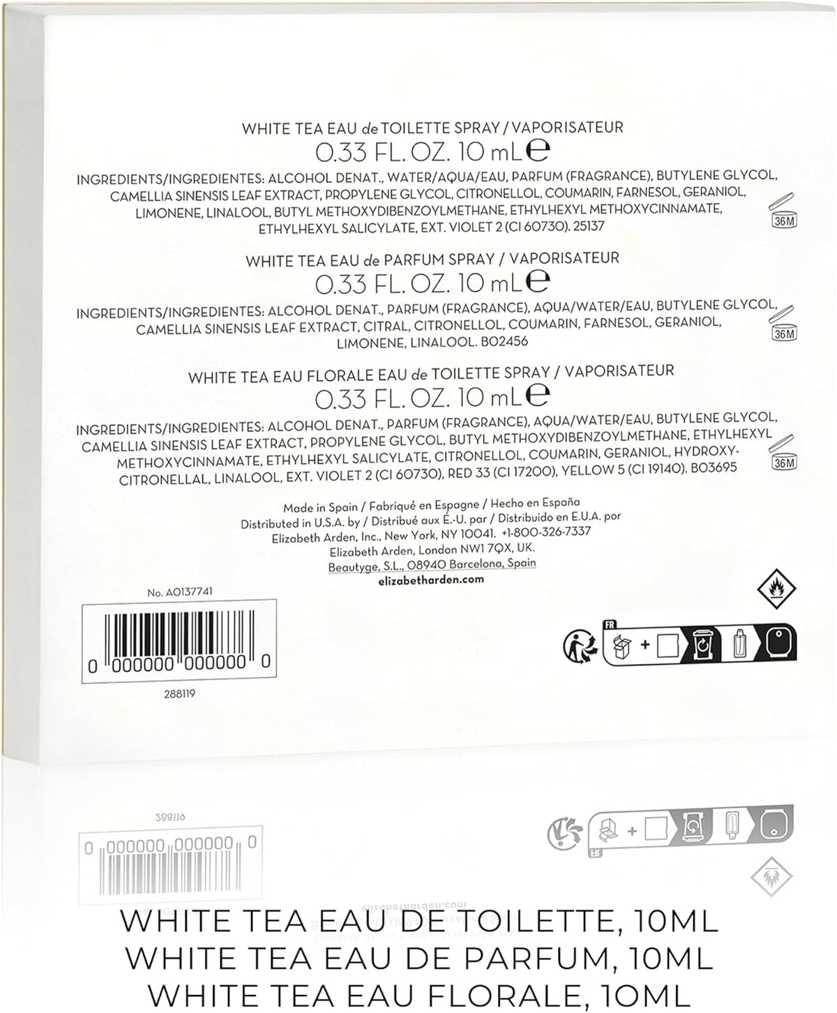 Elizabeth Arden White Tea 100ml spray bottle with minimalist white cap