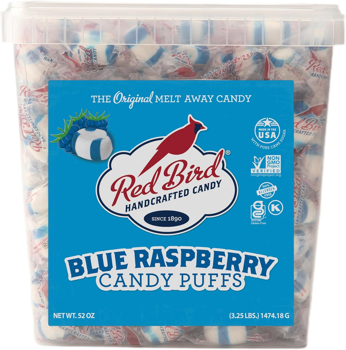 Red Bird Cotton Candy Puff Mints, Individually Wrapped Soft Candy, 52 oz Bulk Tub - Top 9 Allergen Free, Made with Pure Cane Sugar - Image 9