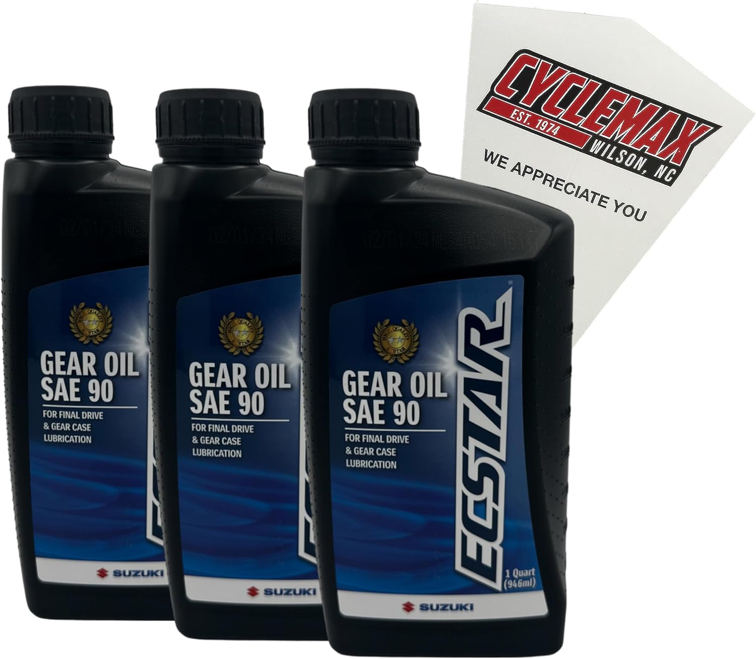 CYCLEMAX Suzuki Ecstar compatible gear oil three pack front view for high performance transmission maintenance.