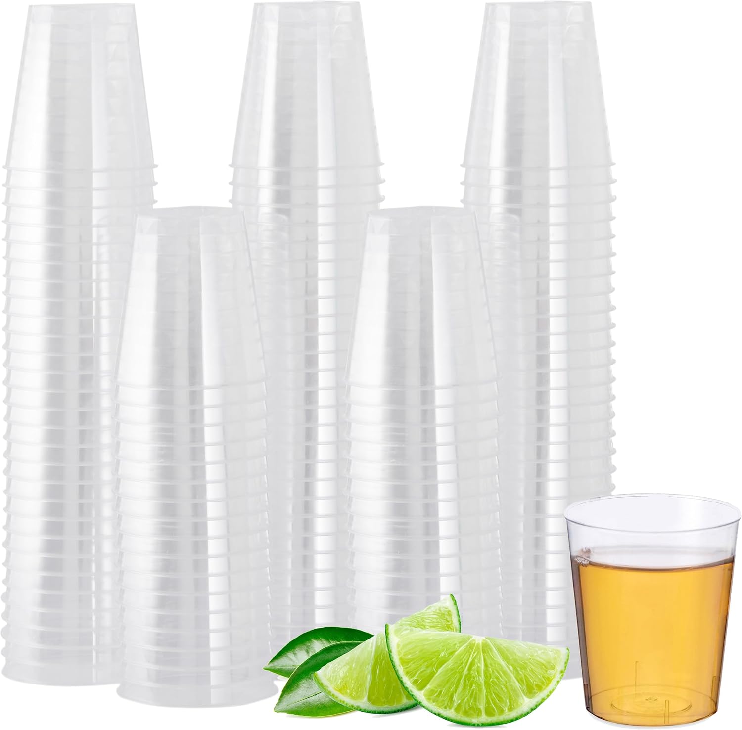 MATANA Crystal Clear Plastic Shot Glasses front view bulk pack