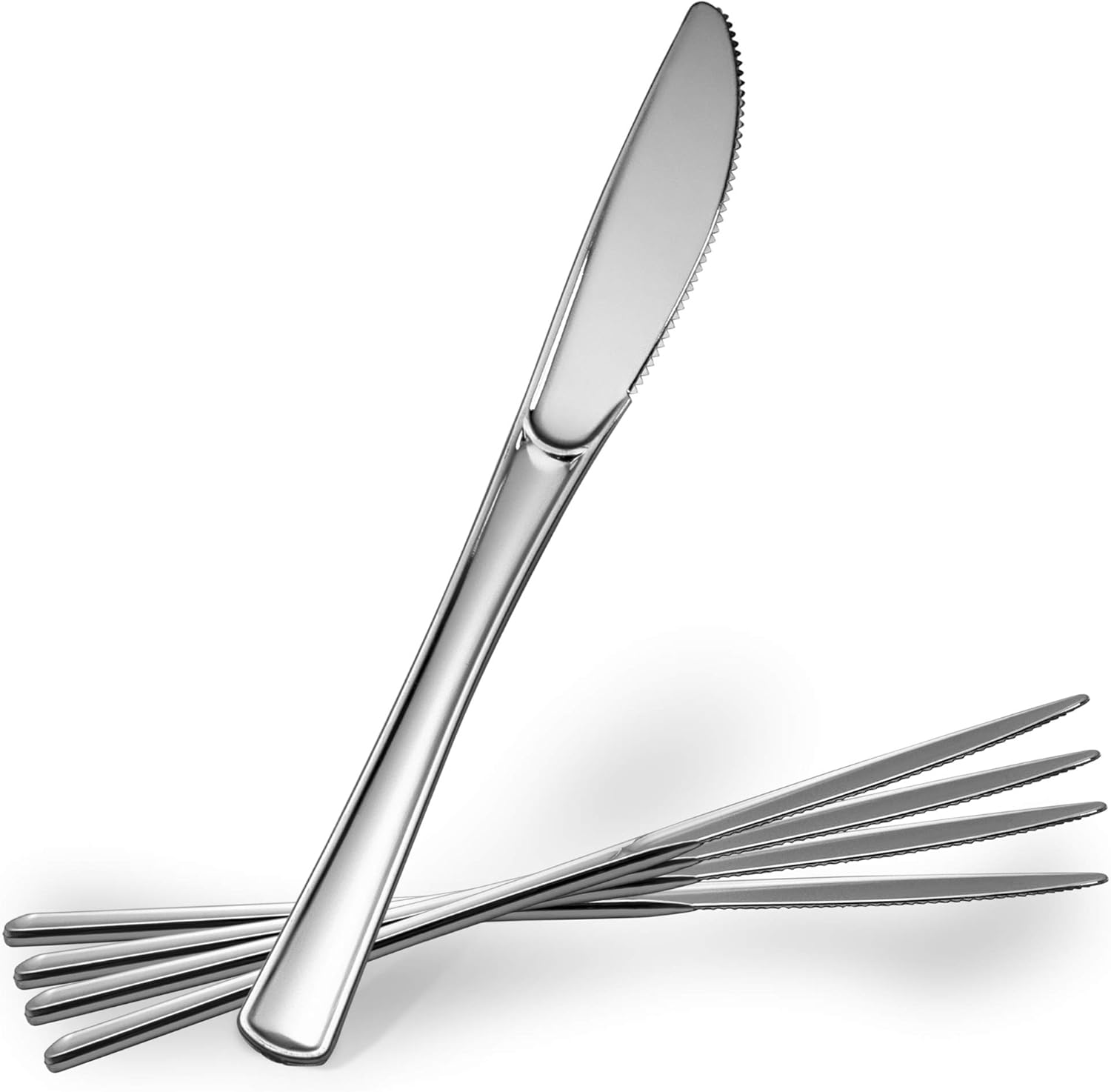 Plasticpro silver plastic knives 40 pack front view for catering.