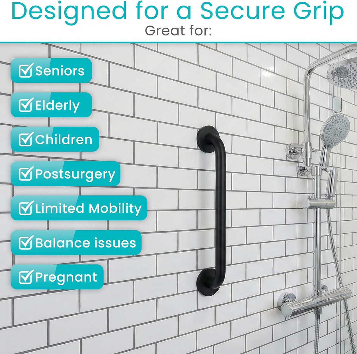 Vive shower assist bar mounted vertically on wall