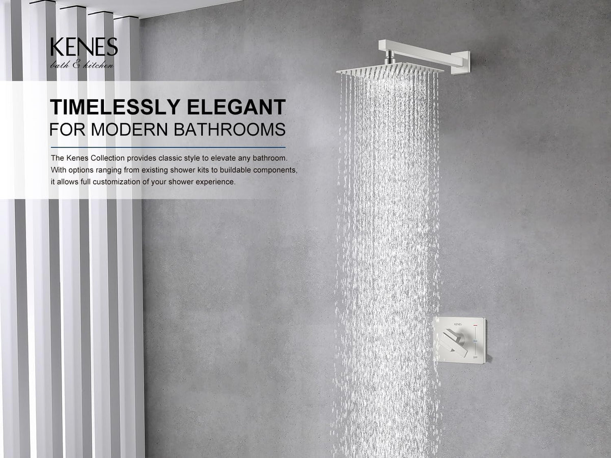 Kenes 10-inch rain shower head modern square profile overhead view