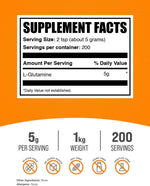 BulkSupplements Unflavored Glutamine Supplement Bag Back Nutritional Information