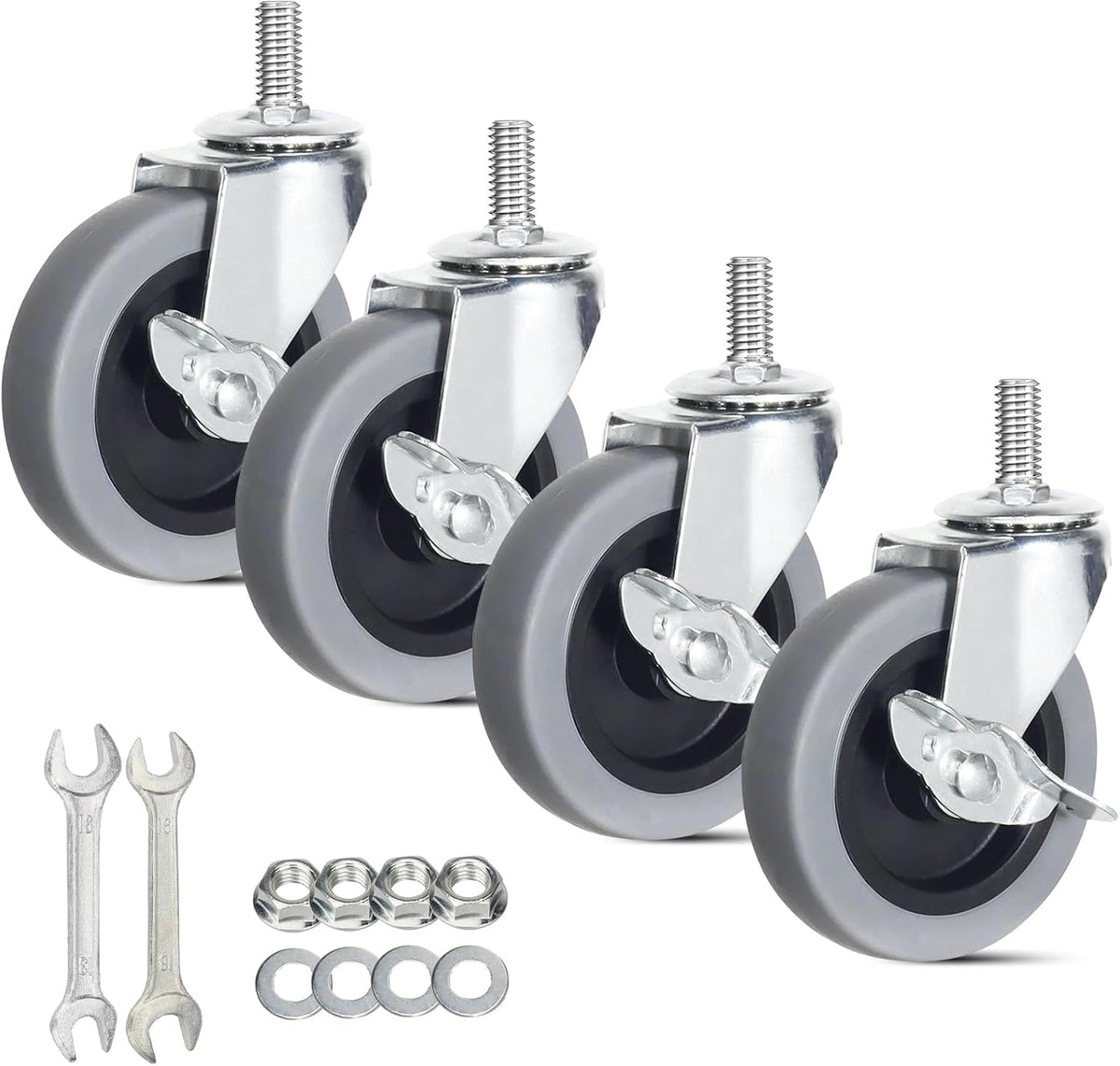Caster Wheels, Heavy Duty Casters Threaded Stem Casters No Noise Swivel Casters Locking Castor Wheels for Funiture, Workbench, Carts (3 Inch, Imperial Size 5/16''-18x25mm) - Image 11