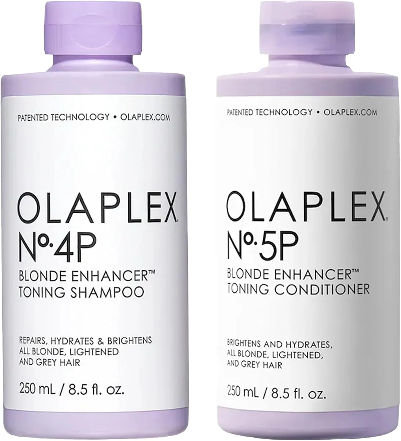 Olaplex Number 4P Blonde Enhancing Toning Shampoo and 5P Conditioner set front view