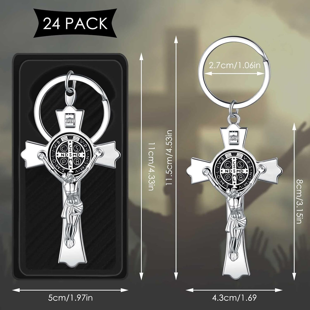 Junkin Cross Keychain paired with its elegant black gift box.