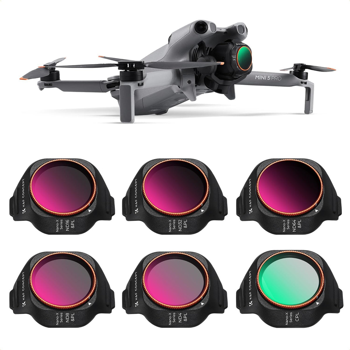 K&F Concept ND/PL filter set for DJI Mini 5 Pro front view
