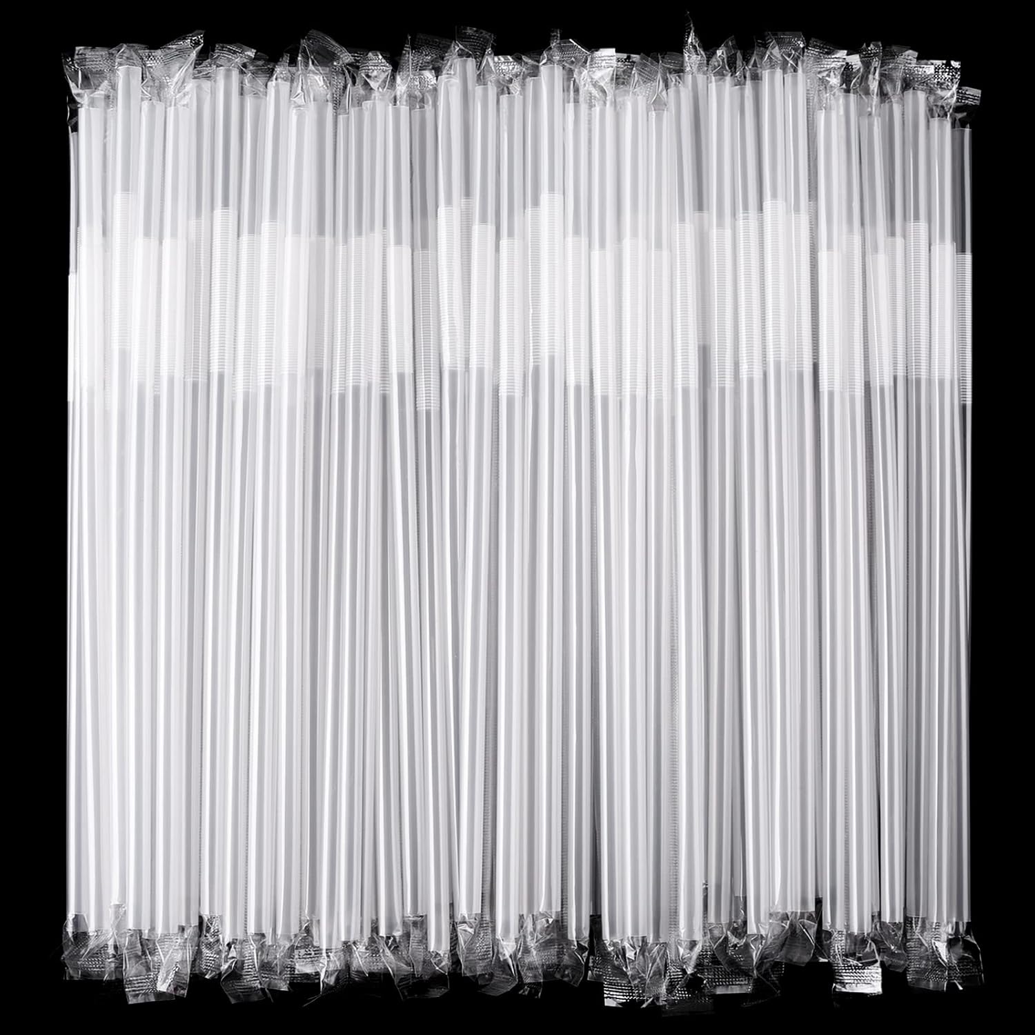 Zmaxqii clear flexible plastic straws front view showing individually wrapped packaging.