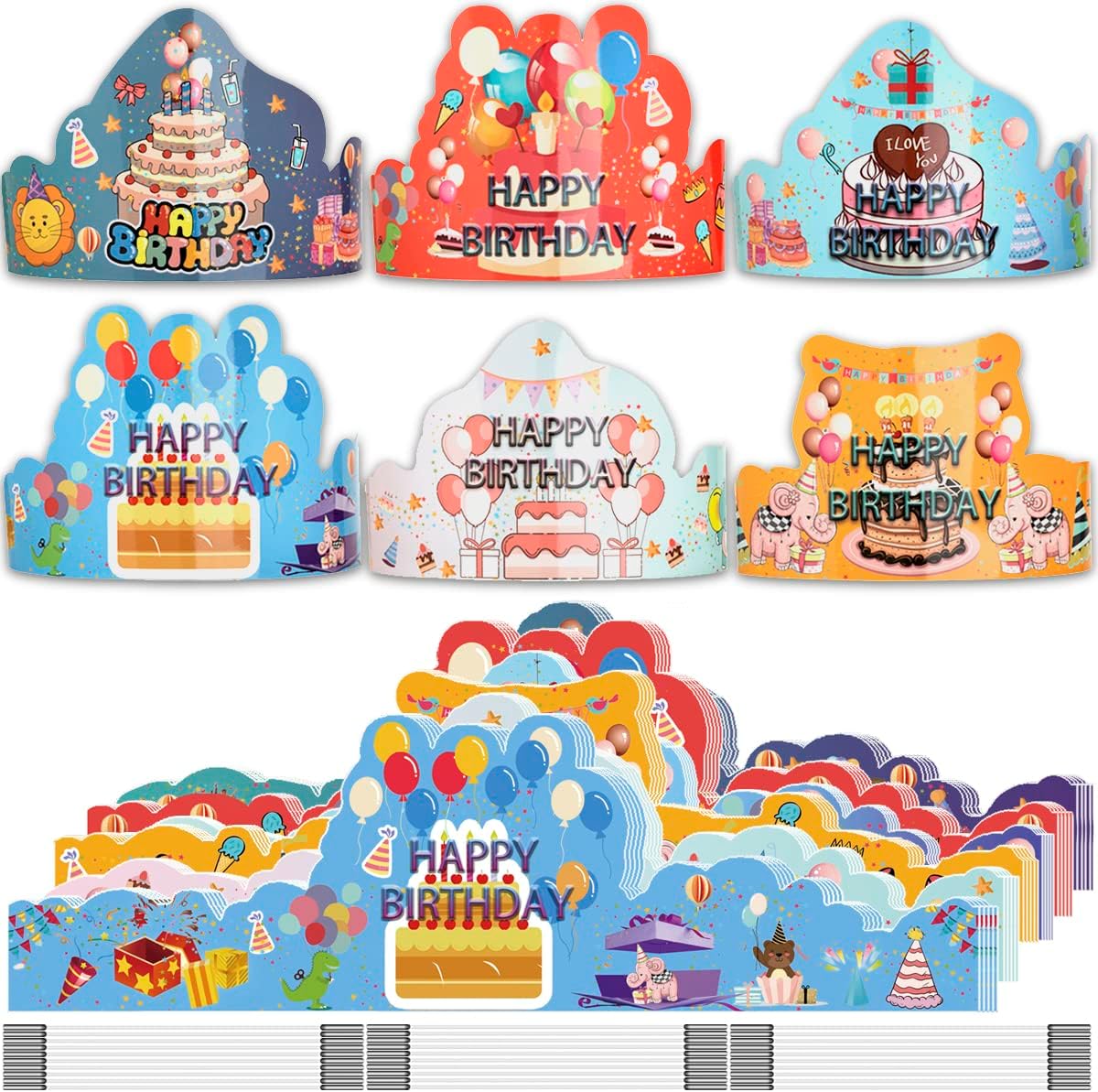 ARTLYMERS birthday crowns for kids thirty pack showing vibrant assorted designs front view