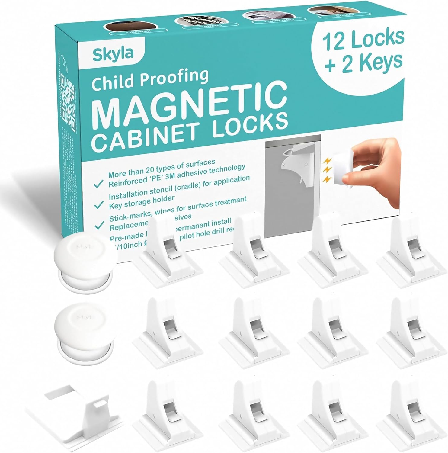 Skyla Homes magnetic cabinet locks 12 pack front view
