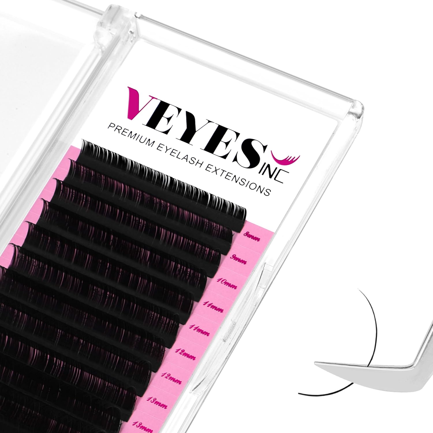 VEYES INC Classic Volume Lash Extensions front view tray showing premium matte black individual eyelashes.