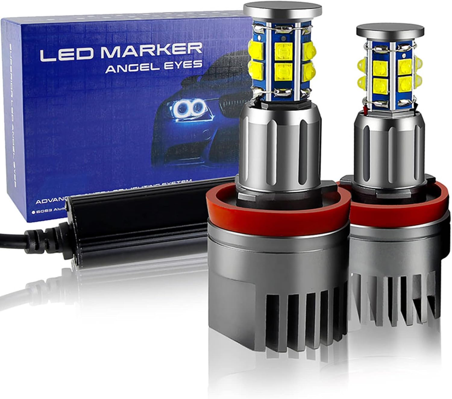 APMAT H8 LED Angel Eyes Halo Bulb front view premium car headlight upgrade.