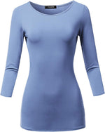 SSOULM Women's Casual 3/4 Sleeve Stretchy Slim Fit Basic T-Shirt Top with Plus Size - Image 11