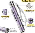 OUMSIS rechargeable laser pointer showing the five adjustable light patterns on a wall.
