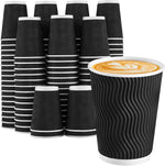 Lamosi Disposable Coffee Cups front view showing black ripple wall texture.