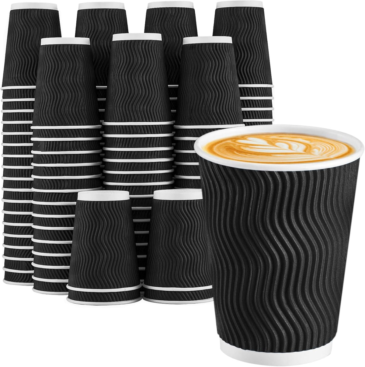 Lamosi Disposable Coffee Cups front view showing black ripple wall texture.