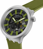 Swatch unisex green watch silicone strap and buckle detail