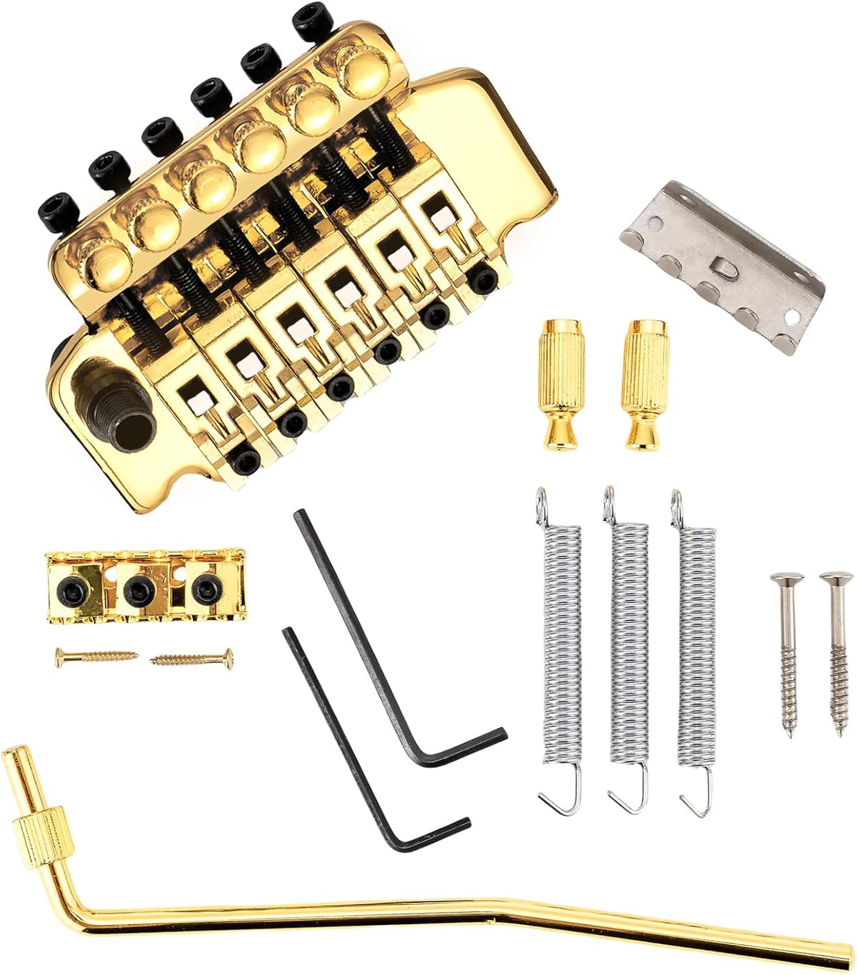 Swhmc tremolo bridge package accessories laid out