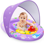 Ezigo baby pool float with blue canopy and ocean toys