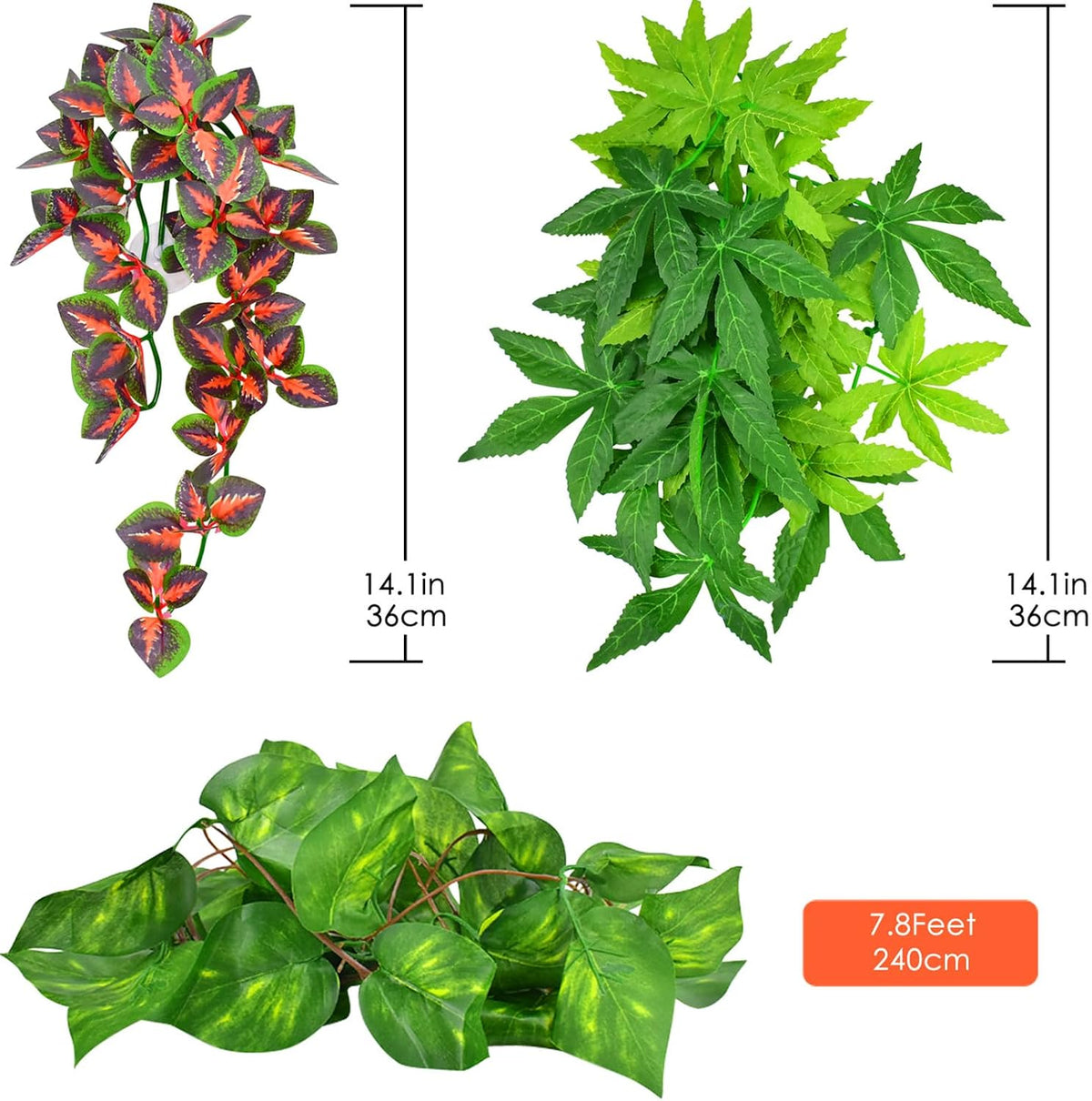 Artificial hanging plant with suction cup for bearded dragon tank