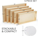 LotFancy natural wood nested trays stacked together to display the graduated sizing.
