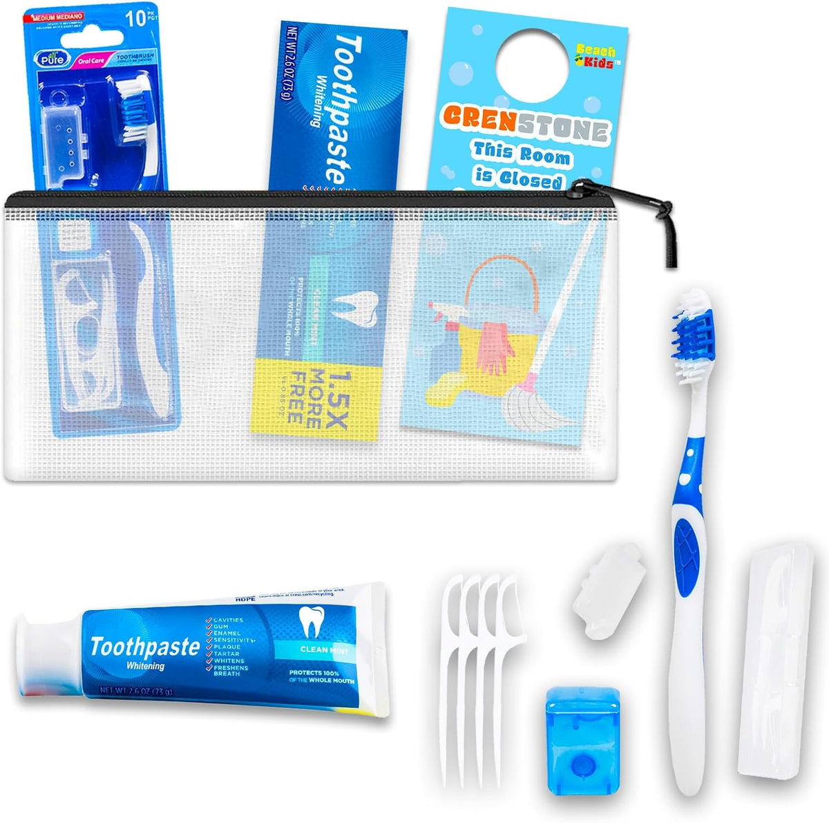 Crenstone Oral Care Travel Kit front view showing toothbrush and mint toothpaste