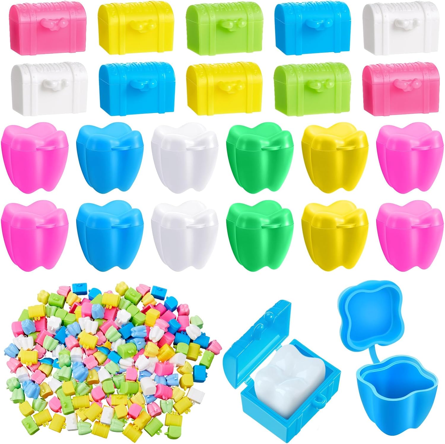 Pinkunn 200 pieces colorful tooth savers boxes front view