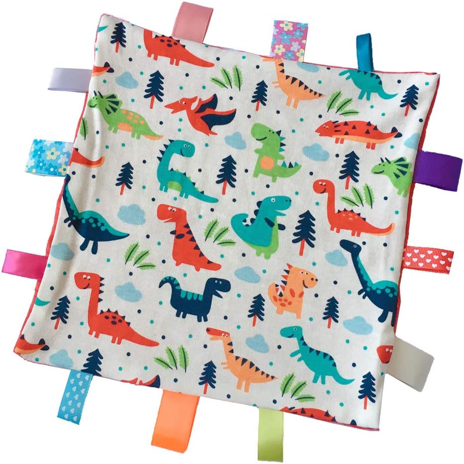 Upalupa baby sensory blanket with colorful ribbon tags front view