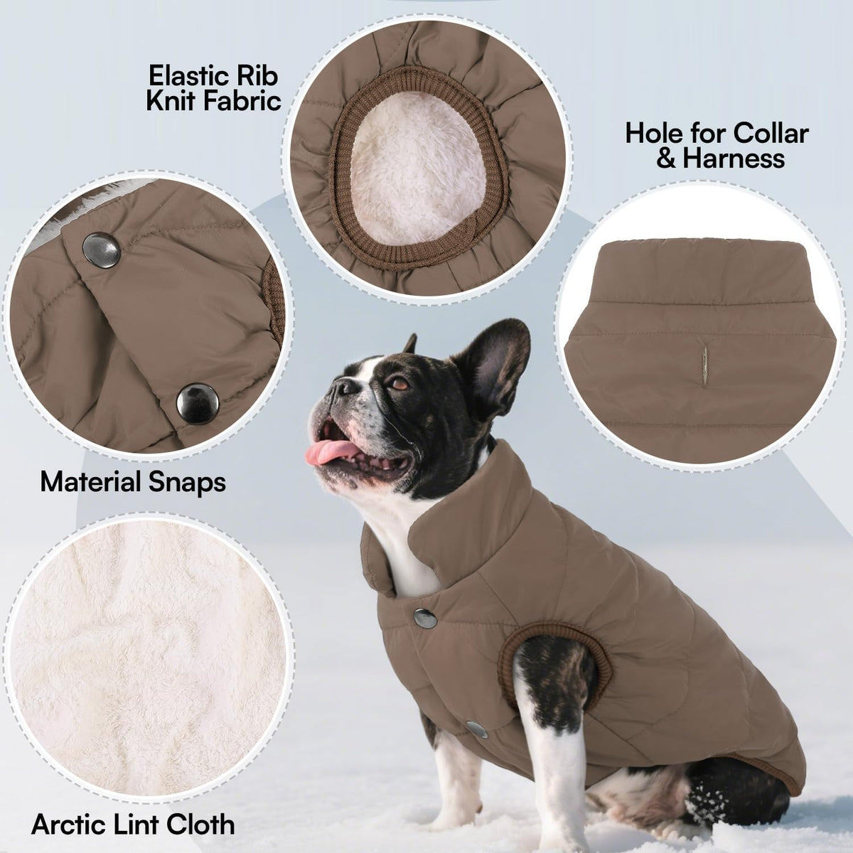 Asenku waterproof dog jacket side profile in coffee color