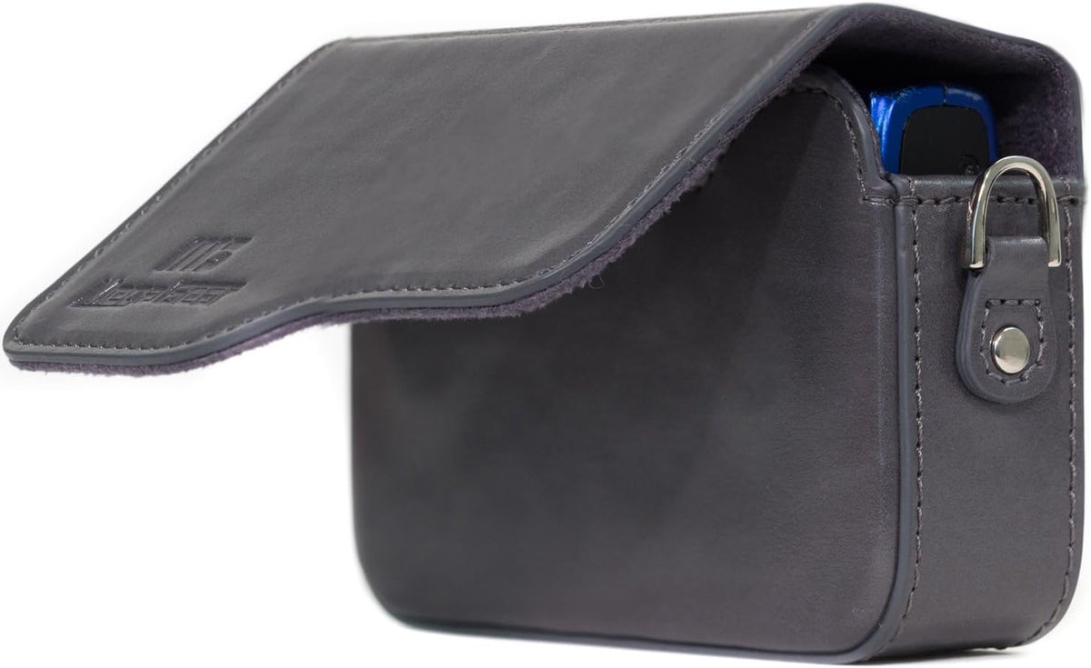 MegaGear leather case open top view with camera compartment