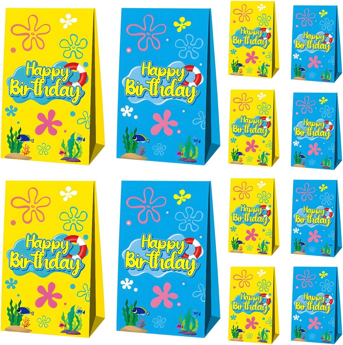 Oushiss 12 Pieces Yellow Cartoon Party Favor Bags front view
