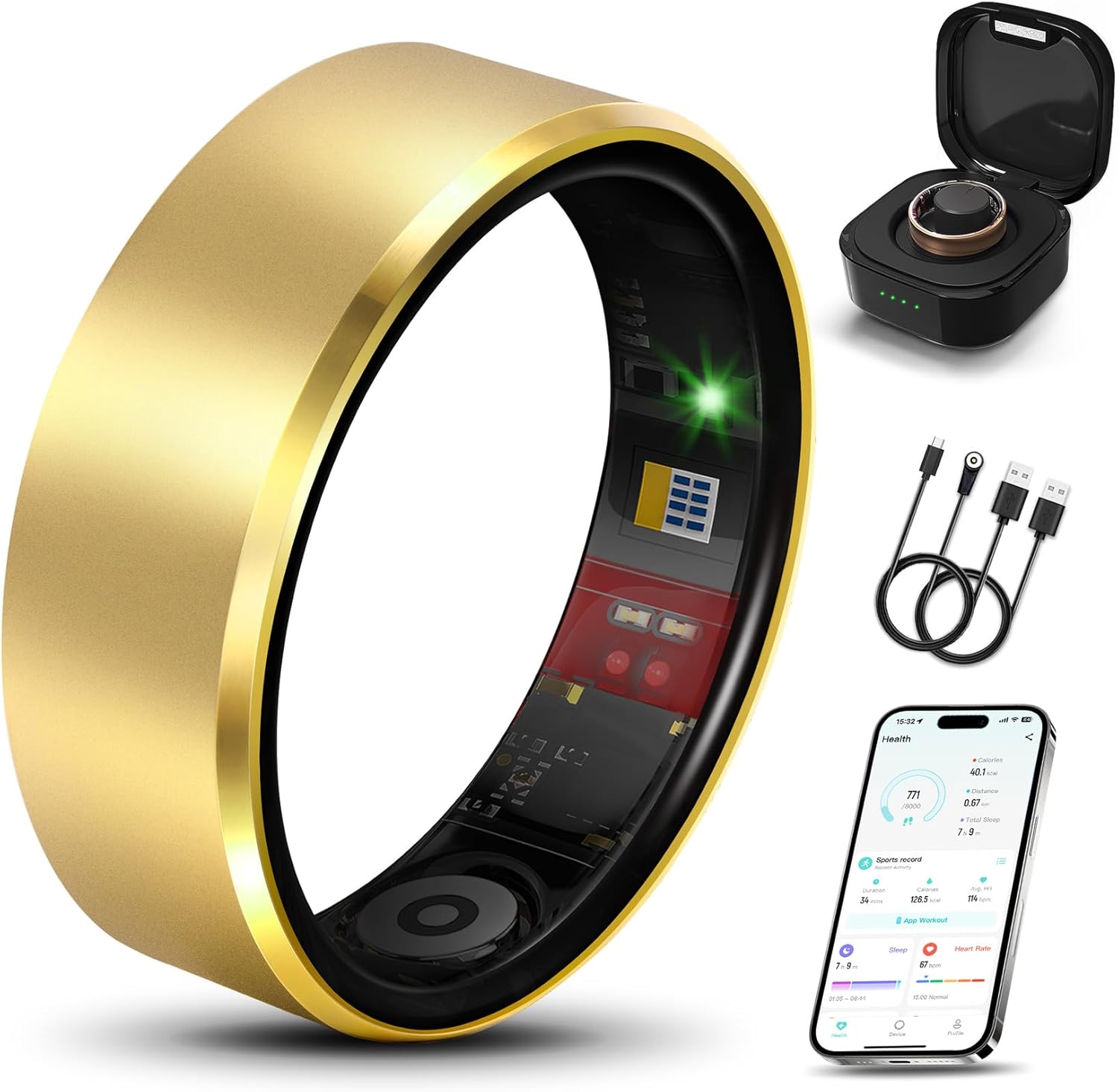 Milavan Smart Health Ring 2.0 Pale Gold front view fitness tracker